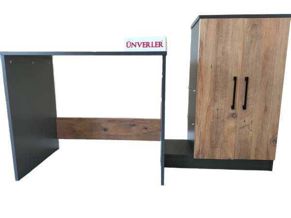 Ünverler Mobilya Çalışma Masası/Kitaplık/Dolap (ANTRASİT/BEYAZ) Atlantik Çam