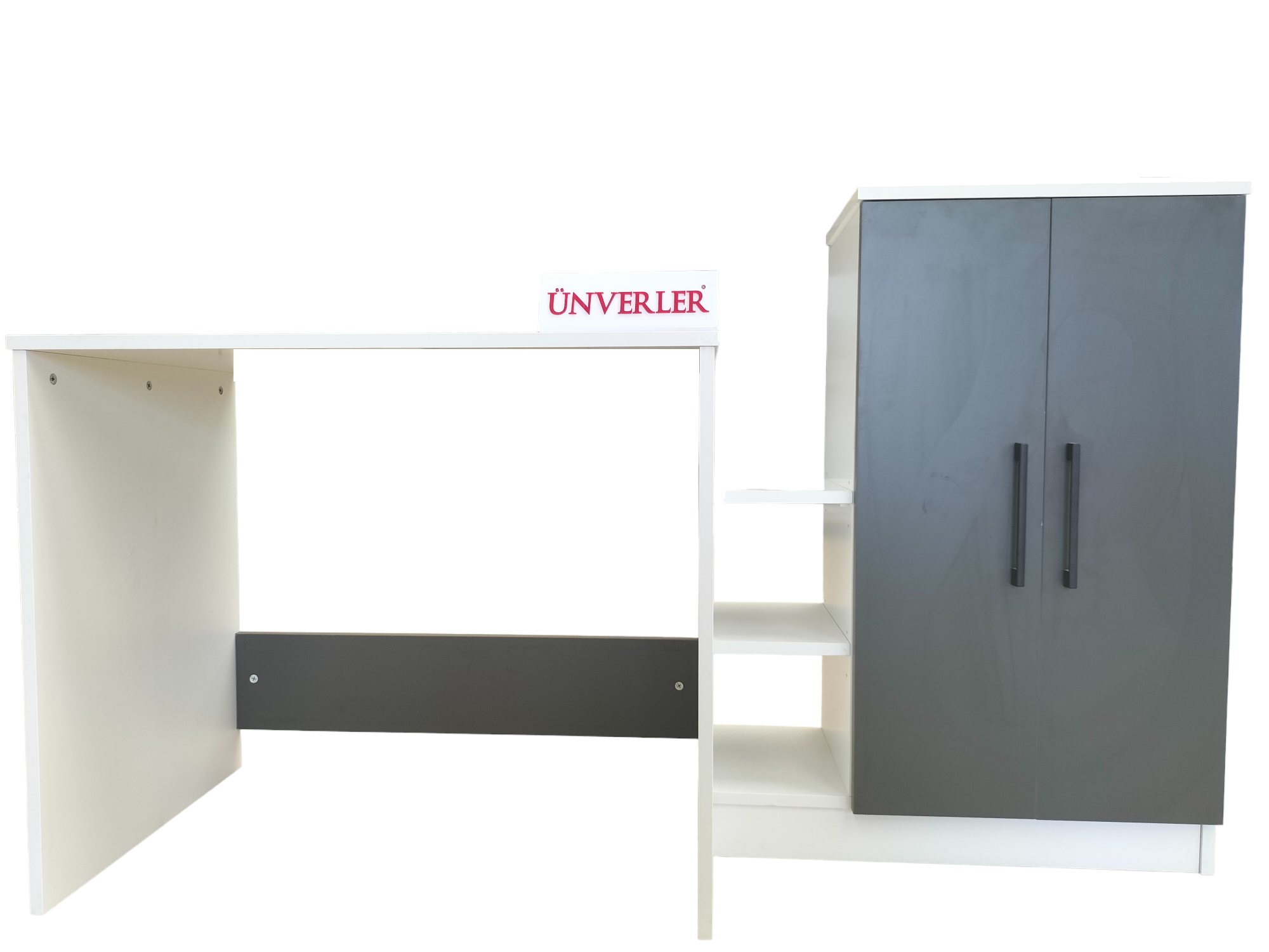 Ünverler Mobilya Çalışma Masası/Kitaplık/Dolap (Antrasit/ Atlantik) Beyaz/Antrasit